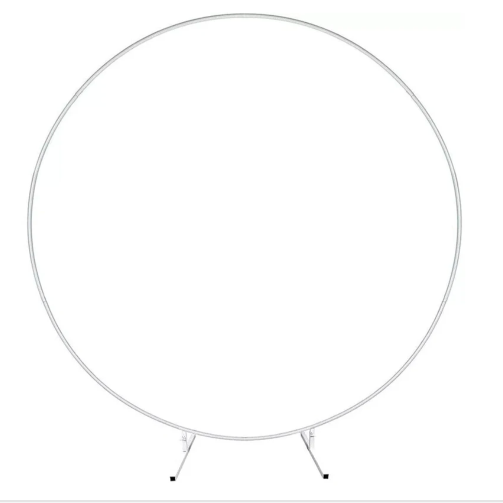 White circular hoop frame with two feet shown on its own against a plain white background